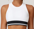 High-Neck Sports Bra – White with Black Stripe